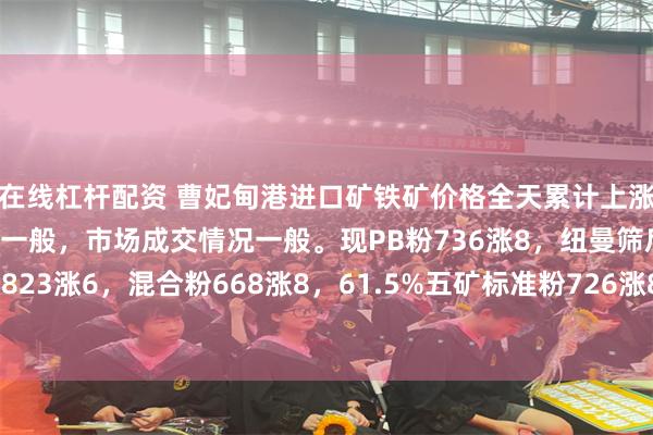 在线杠杆配资 曹妃甸港进口矿铁矿价格全天累计上涨6-14，市场交投情绪一般，市场成交情况一般。现PB粉736涨8，纽曼筛后块891涨10，卡粉823涨6，混合粉668涨8，61.5%五矿标准粉726涨8。（对比前一工作日晚间价格；单位：元/湿吨）