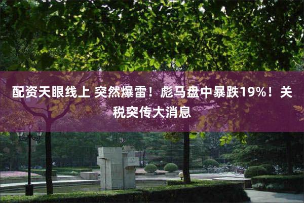配资天眼线上 突然爆雷！彪马盘中暴跌19%！关税突传大消息
